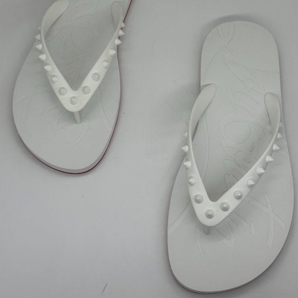 Christian Louboutin LOUBI Spikes Studded Flip Flop Flat Rubber Sandal Shoes - Picture 10 of 12